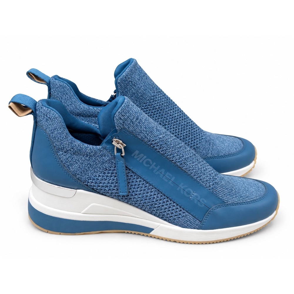 Michael Kors Willis Stretch Knit Trainer Wedge Sneakers Blue Women Size 9M NEW
